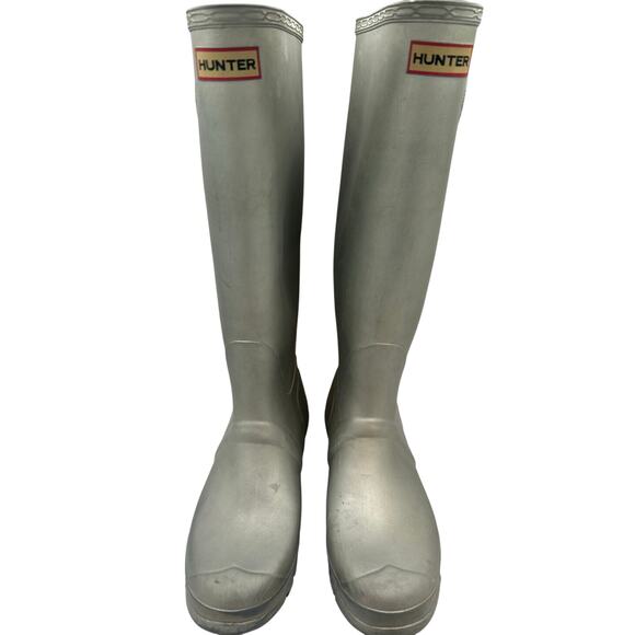 Hunter Original Sz 10 Silver Rubber Pull On Buckle Womens Riding Rain Boots - Picture 3 of 8